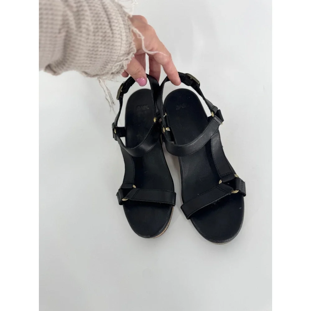 Teva Arrabelle Wedge Sandals‎ Women Size 7 Black Leather Cork Heel Strappy